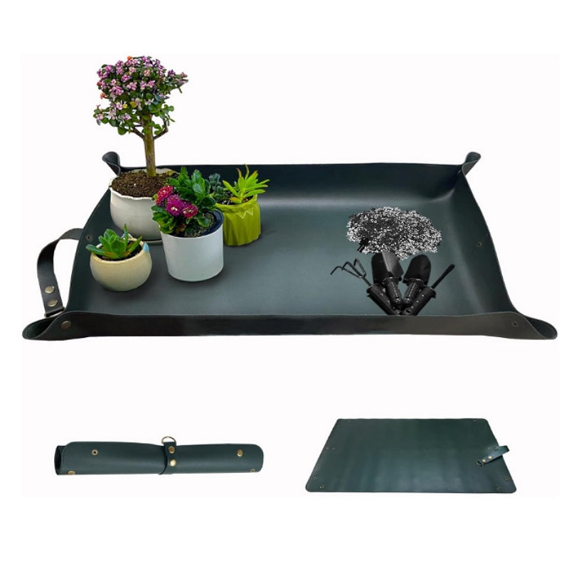 Leather tray for repotting plants. Waterproof. 